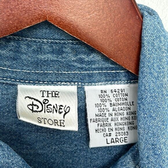 VINTAGE 90S DISNEY STORE SEVEN DWARFS  DENIM LONG SLEEVE BUTTON DOWN MENS LARGE - Picture 7 of 7